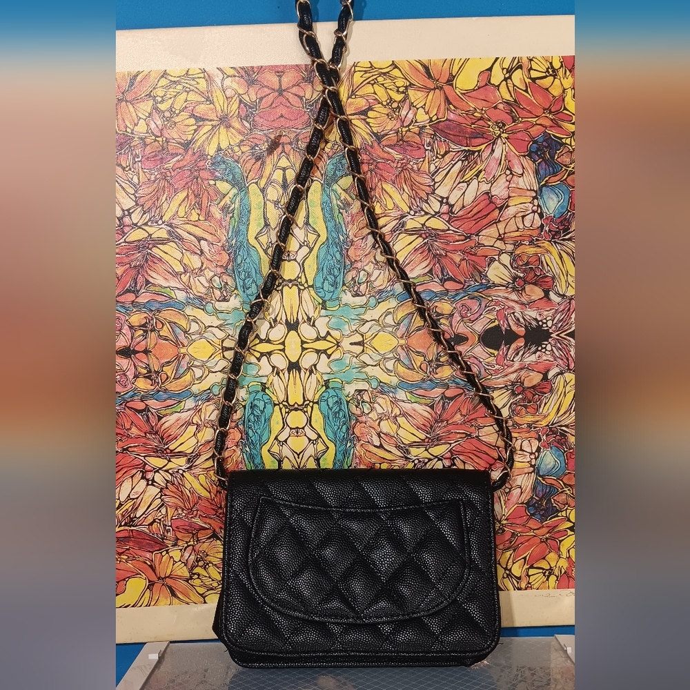 Chanel  Black Quilted Chain-Shoulder Bag with Gold Logo - Picture 2 of 5